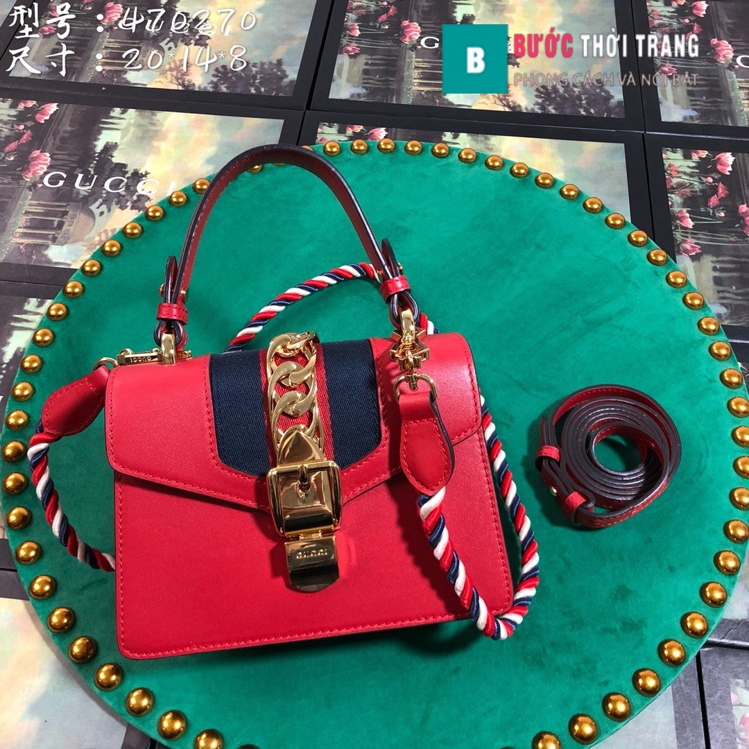 Túi xách Gucci Sylvie Siêu Cấp màu đỏ size 20 cm – 470270