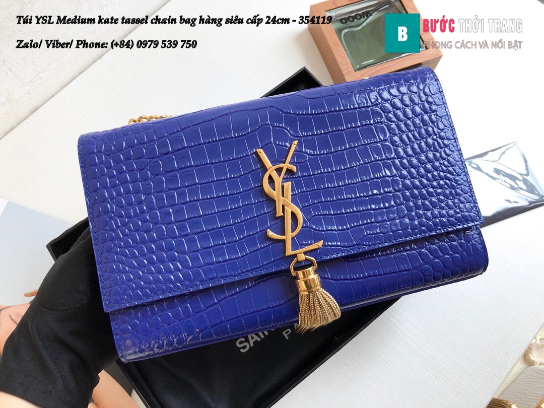 Túi Ysl Medium Kate Tassel Chain Màu Xanh Blue Bóng Dập Vân Cá Sấu 24Cm –  354119 – Túi Xách Nữ, Túi Xách Đẹp, Túi Xách Giày Dép Nữ – Bước Thời Trang