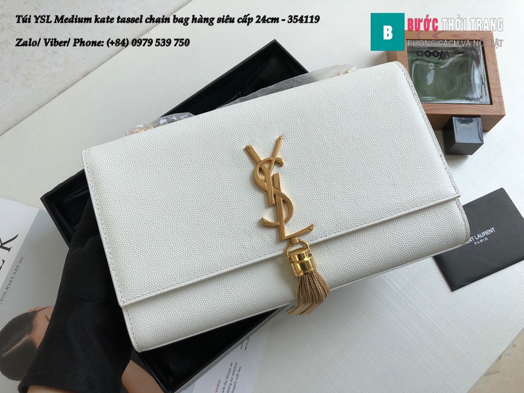 Túi YSL Medium kate tassel chain bag in fog leather hàng siêu cấp 24cm – 354119 (134)