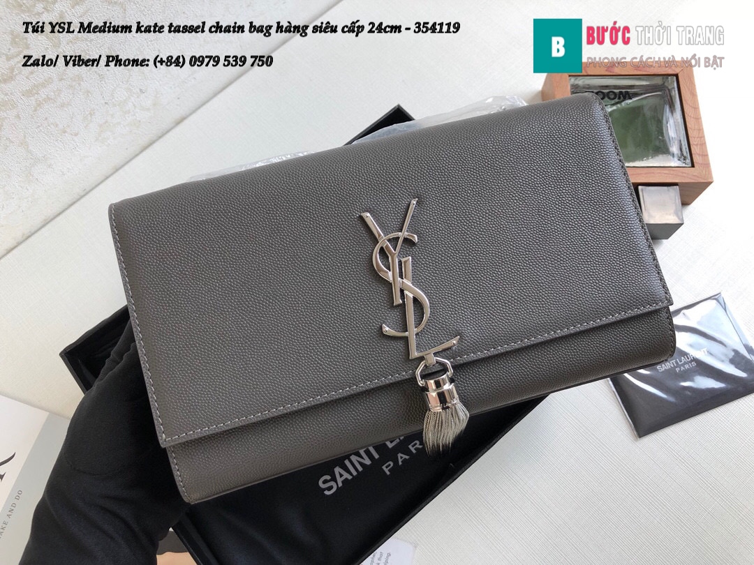 Túi YSL Medium kate tassel chain bag in fog leather hàng siêu cấp 24cm – 354119 (143)