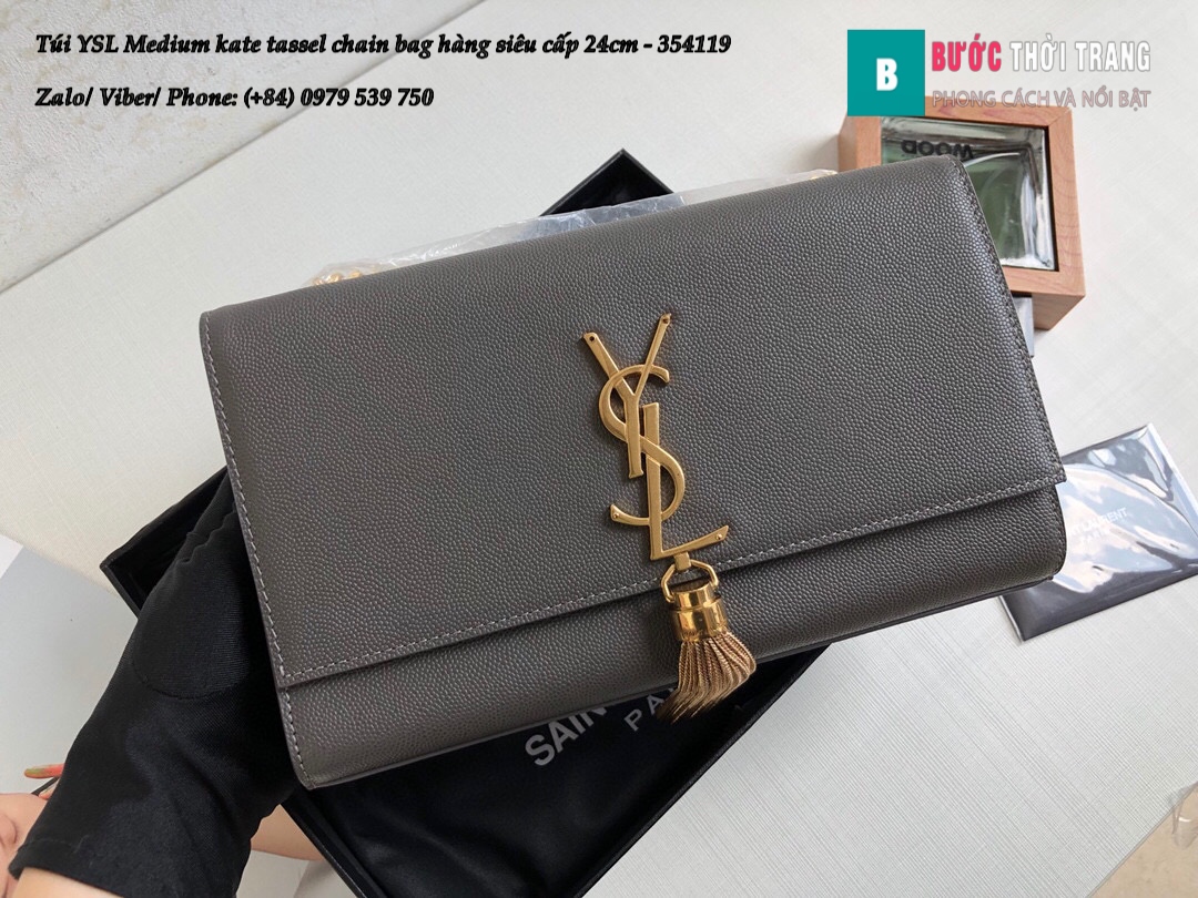 Túi YSL Medium kate tassel chain bag in fog leather hàng siêu cấp 24cm – 354119 (152)