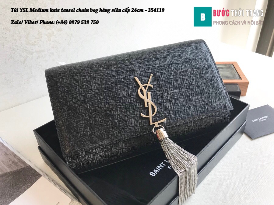 Túi YSL Medium kate tassel chain bag in fog leather hàng siêu cấp 24cm – 354119 (170)