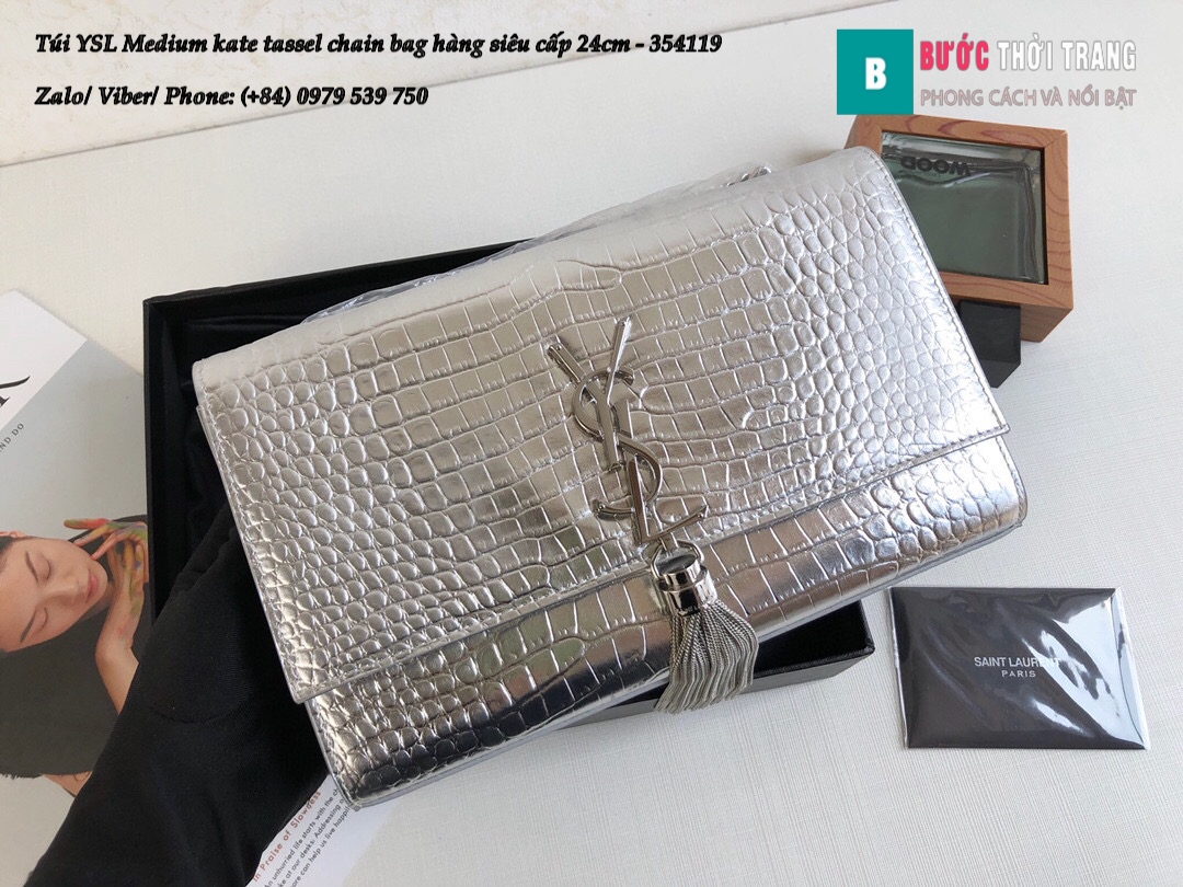 Túi YSL Medium kate tassel chain bag in fog leather hàng siêu cấp 24cm – 354119 (18)