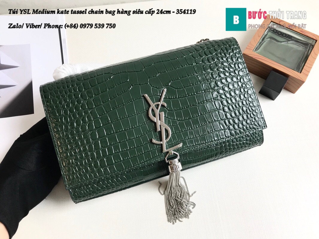 Túi YSL Medium kate tassel chain bag in fog leather hàng siêu cấp 24cm – 354119 (53)