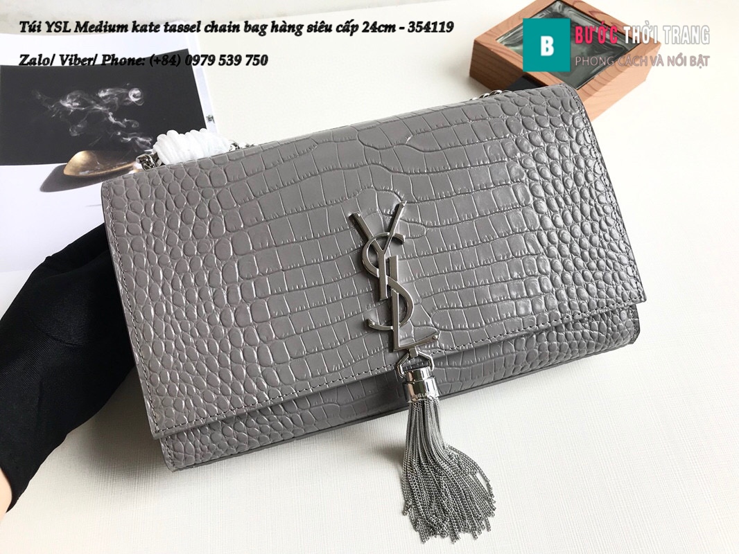 Túi YSL Medium kate tassel chain bag in fog leather hàng siêu cấp 24cm – 354119 (89)