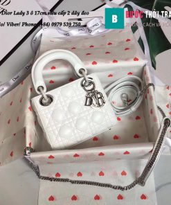 Túi Dior Lady 3 ô 17cm siêu cấp màu trắng da cừu lambskin - M44550