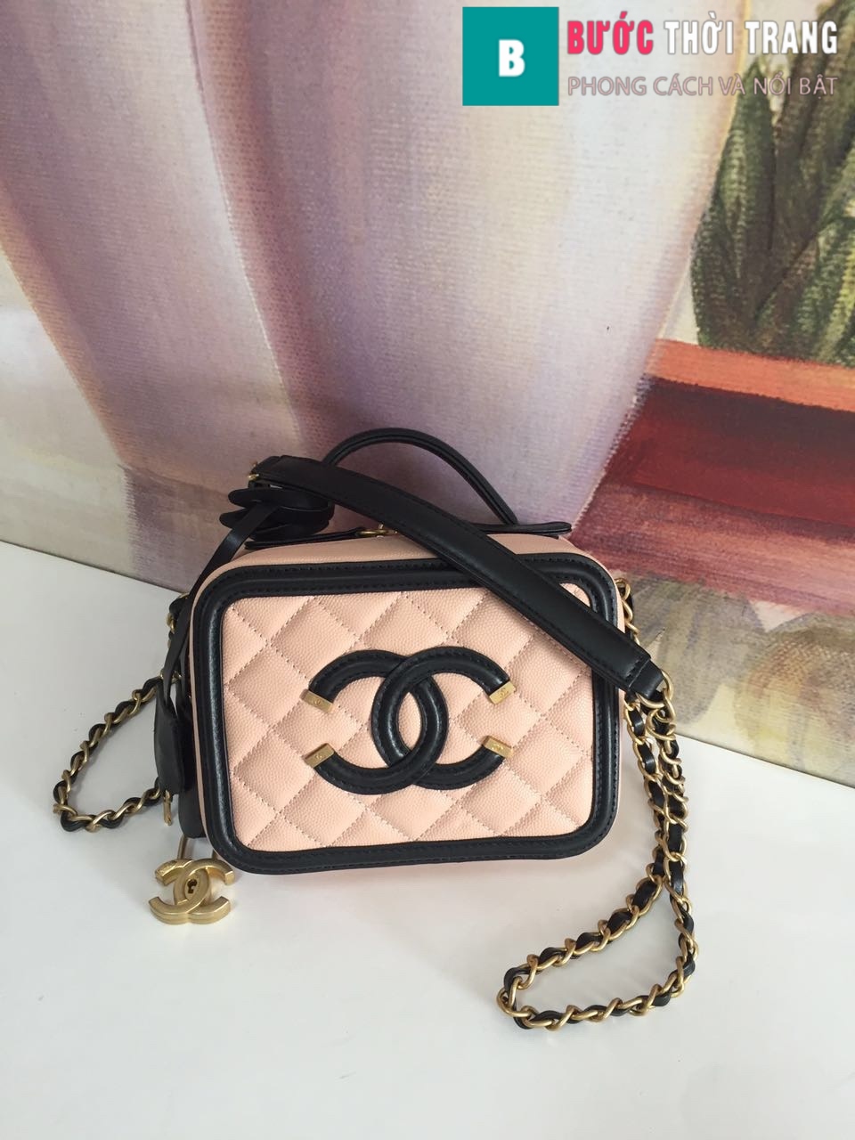 Authentic Chanel Vanity Case Small Beige Black Bag Luxury Bags  Wallets  on Carousell