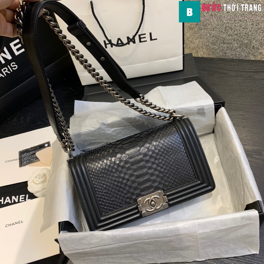 Túi xách da Chanel size 25cm Hà Nội TPHCM Chanel Boy da trăn đen