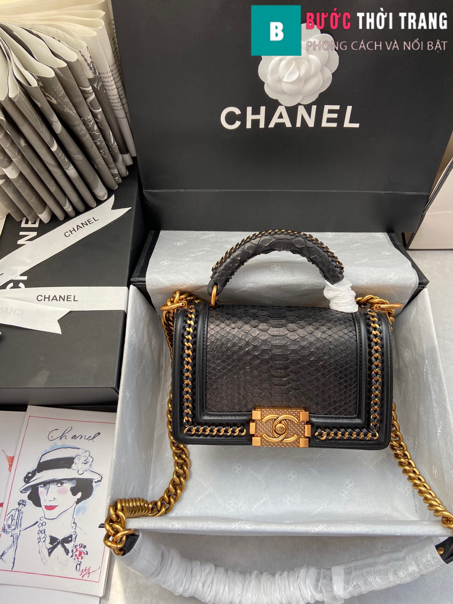 Chanel Medium Le Boy Chain Around Calfskin Top Handle Bag  MsAuth