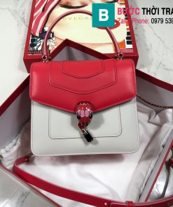 Túi xách Bvlgari serventi forever siêu cấp da bê màu trắng đỏ size 18 cm