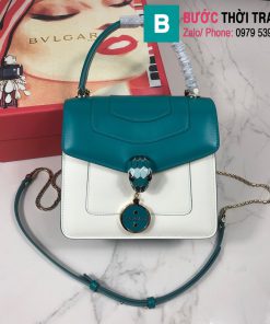 Túi xách Bvlgari serventi forever siêu cấp da bê màu trắng xanh size 18 cm