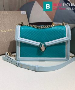Túi xách Bvlgari Seventi Diamond Blast siêu cấp da bê màu xanh size 24 cm - B286628