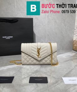 Túi ví tay cầm dây đeo YSL Saint Laurent siêu cấp da bê màu trắng size 22.5cm - 620280