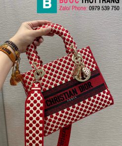 Túi xách Dior Lady siêu cấp vải casvan màu đỏ size 24cm