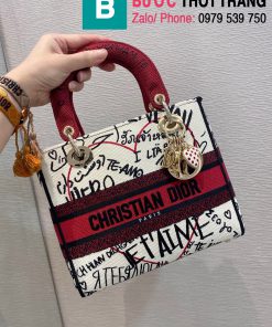 Túi xách Dior Lady siêu cấp vải casvan màu trắng đỏ size 24cm