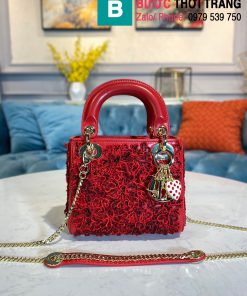 Túi xách Dior Lady siêu cấp da bê màu đỏ size 17cm
