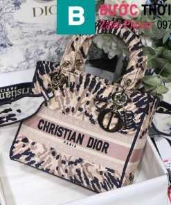 Túi xách Dior Lady siêu cấp vải casvan màu đen hồng size 24cm