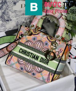 Túi xách Dior Lady siêu cấp vải casvan màu xanh hồng size 24cm