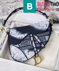 Túi xách Dior Saddle Bag siêu cấp chất liệu vải casvan màu xanh 1 size 25.5cm