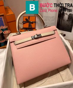 Túi xách Hermes Kelly bag siêu cấp da epsom màu hồng quai trắng size 25cm