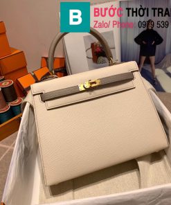 Túi xách Hermes Kelly bag siêu cấp da epsom màu trắng quai nâu size 25cm