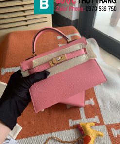 Túi xách Hermes Kelly mini siêu cấp da epsom màu hồng nhạt size 19.5cm