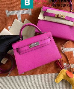 Túi xách Hermes Kelly mini siêu cấp da epsom màu cánh sen size 19.5cm