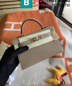  Túi xách Hermes Kelly mini siêu cấp da epsom màu xám size 19.5cm
