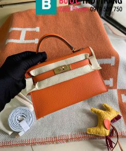 Túi xách Hermes Kelly mini siêu cấp da epsom màu cam size 19.5cm