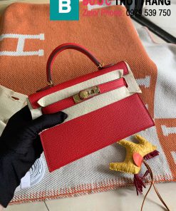  Túi xách Hermes Kelly mini siêu cấp da epsom màu đỏ size 19.5cm