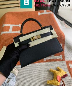  Túi xách Hermes Kelly mini siêu cấp da epsom màu đen size 19.5cm