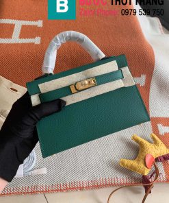  Túi xách Hermes Kelly mini siêu cấp da epsom màu xanh lá size 19.5cm