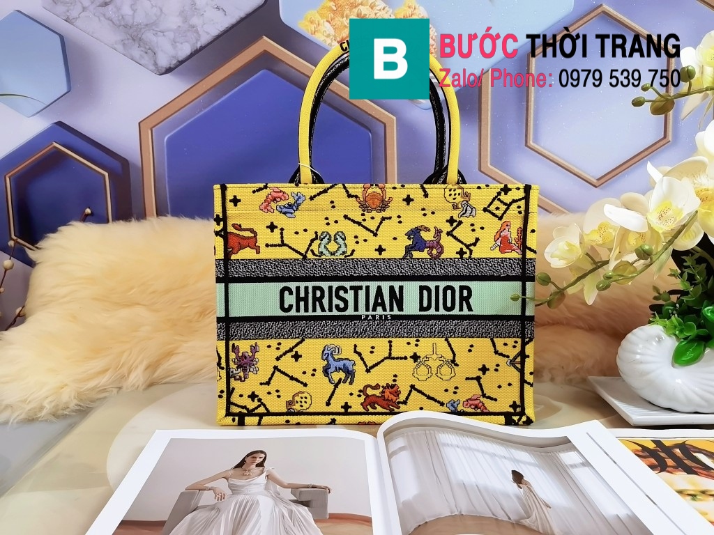 Túi xách Dior tote 36.5cm màu vàng (1)