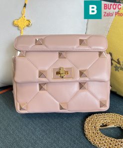 Túi Xách Valentino Small Roman Stud siêu cấp da bê màu hồng nhạt size 25cm