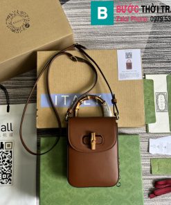 Túi xách Gucci Bamboo mini handbag siêu cấp da bê màu nâu bò size 14cm