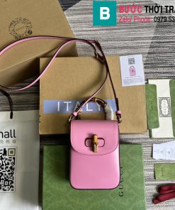 Túi xách Gucci Bamboo mini handbag siêu cấp da bê màu hồng size 14cm
