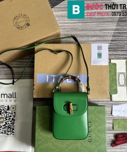 Túi xách Gucci Bamboo mini handbag siêu cấp da bê màu xanh size 14cm