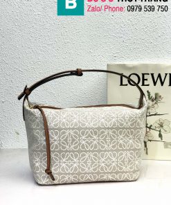 Túi xách Loewe Cubi Anagram siêu cấp canvas màu xám da nâu size 27cm