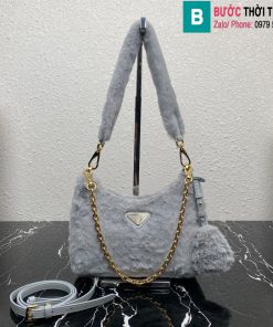 Túi xách Prada siêu cấp lông cừu màu xanh 22cm