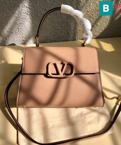 Túi xách Valentino Garavani Vsling siêu cấp da bê màu hồng size 25cm