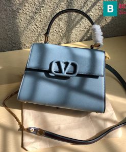 Túi xách Valentino Garavani Vsling siêu cấp da bê màu xanh nhạt size 25cm