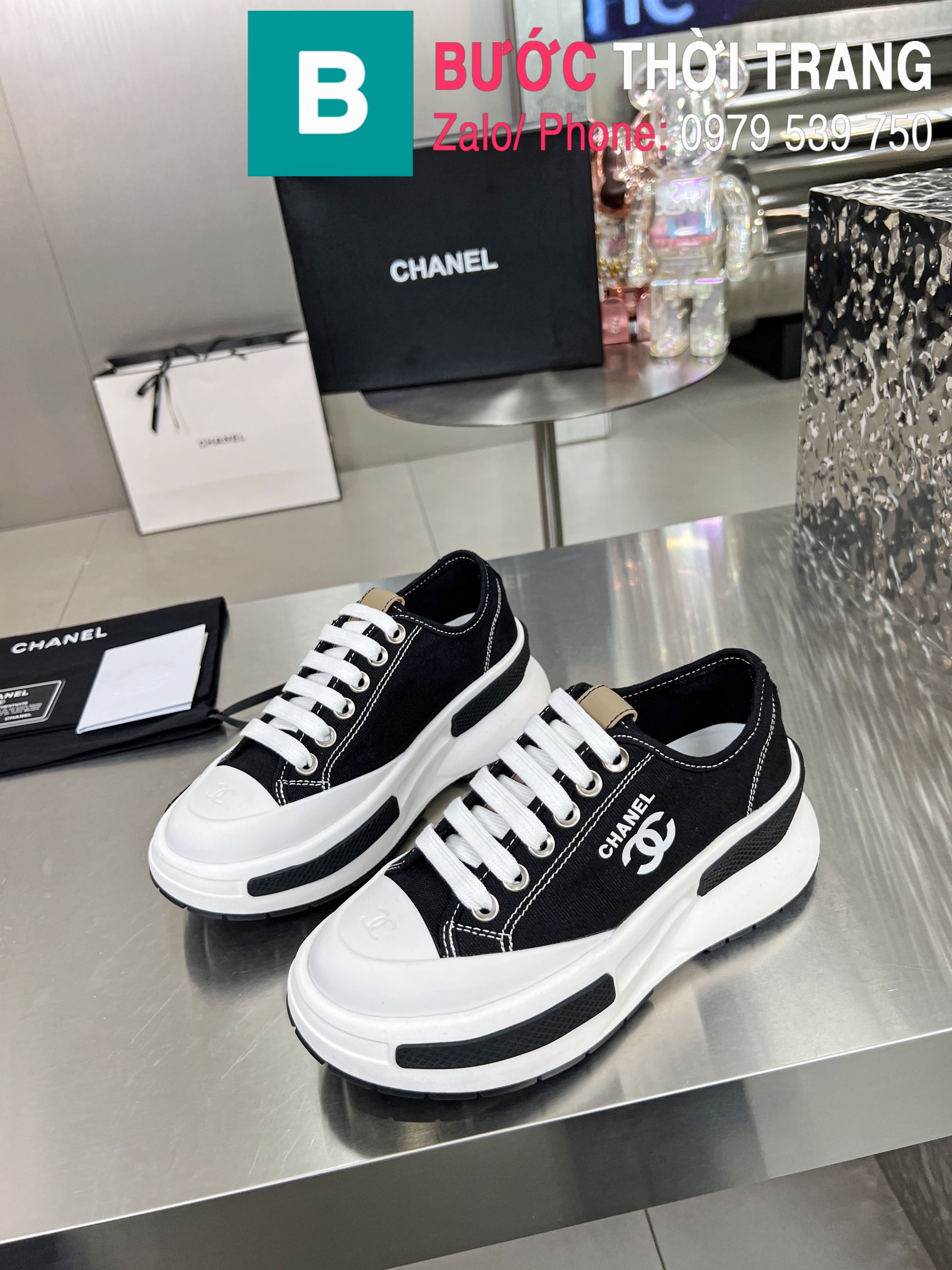 giày thể thao Chanel vintage logo Cocomark màu đen Size 36 | Én shop hàng  hiệu