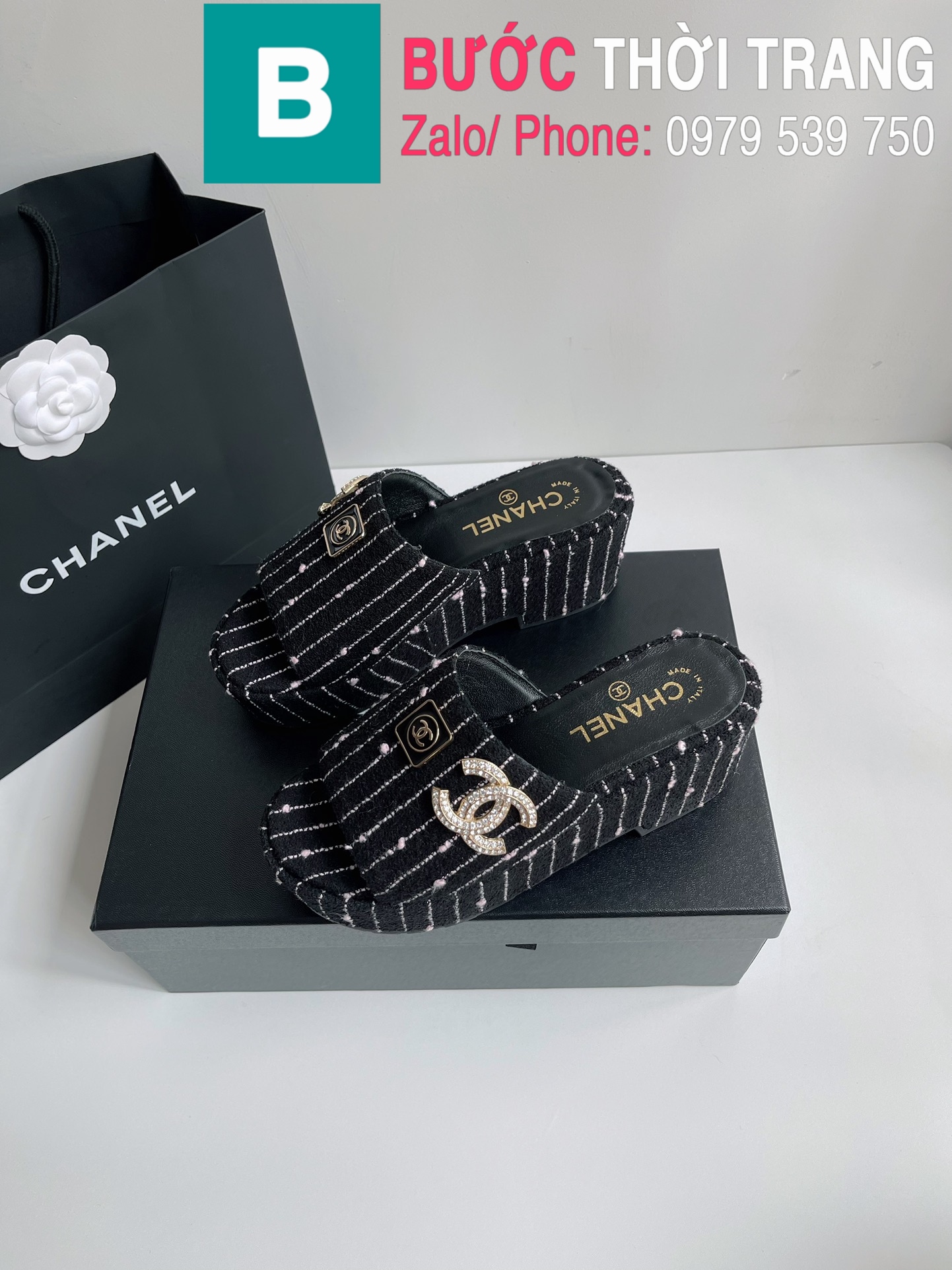 Dép Chanel đính đá đế cao màu trắng đen bản siêu cấp  Túi Xách Nữ Túi  Xách Đẹp Túi Xách Giày Dép Nữ  Bước Thời Trang