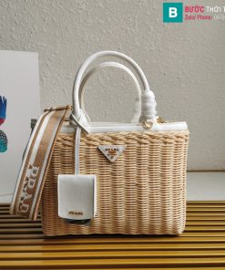 Túi xách Prada cao cấp liễu gai đan lát màu trắng size 26cm