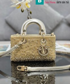 Túi xách Dior Lady D-Joy cao cấp canvas màu vàng size 16cm