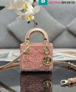 Túi xách Dior Lady D-Joy mini cao cấp canvas màu hồng size 12cm