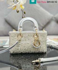 Túi xách Dior Lady D-Joy cao cấp canvas màu trắng size 16cm