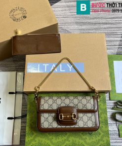 Túi xách Gucci Horsebit 1955 cao cấp canvas màu nâu size 21.5cm