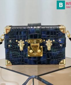 Túi xách Louis Vuitton Petite Malle cao cấp da cá sấu màu xanh đen size 20cm