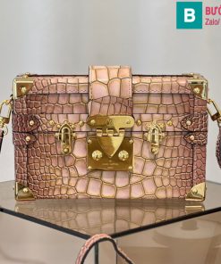 Túi xách Louis Vuitton Petite Malle cao cấp da cá sấu màu hồng size 20cm